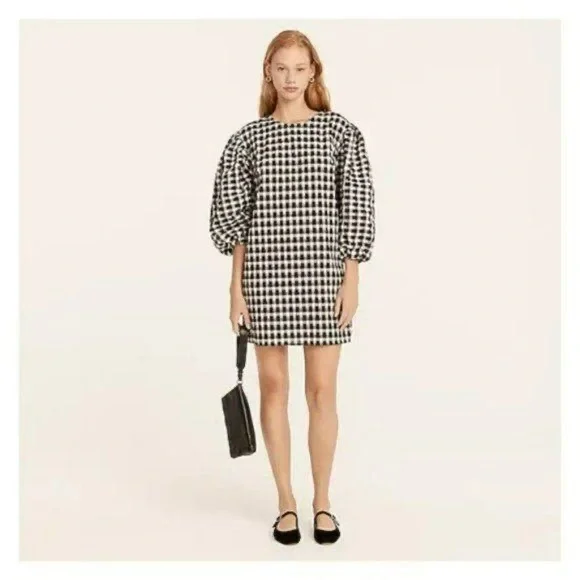 J. Crew Puff Sleeve Mini Dress in Textured Plaid Medium NWT - Picture 1 of 16